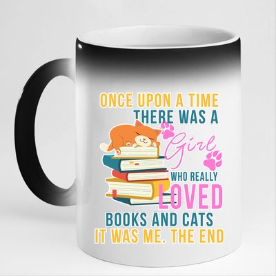 Cat And Books Girl 11oz Black Color Changing Mug