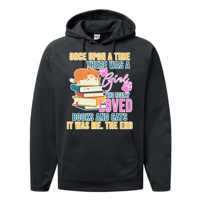 Cat And Books Girl Performance Fleece Hoodie