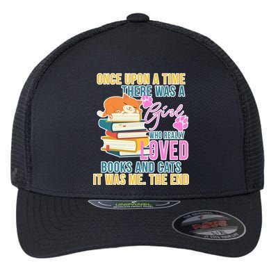 Cat And Books Girl Flexfit Unipanel Trucker Cap