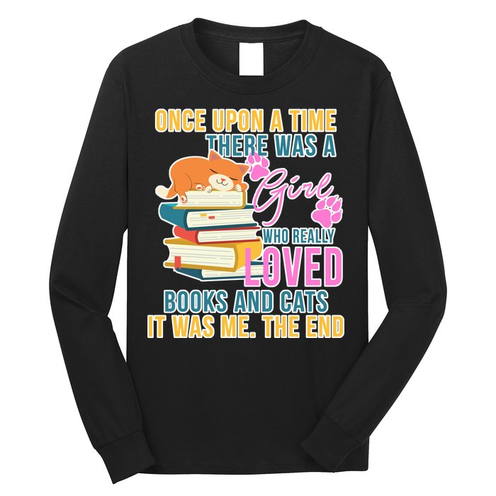 Cat And Books Girl Long Sleeve Shirt