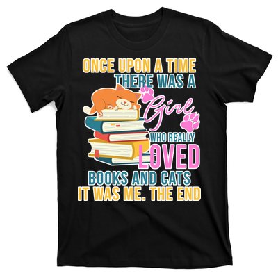 Cat And Books Girl T-Shirt