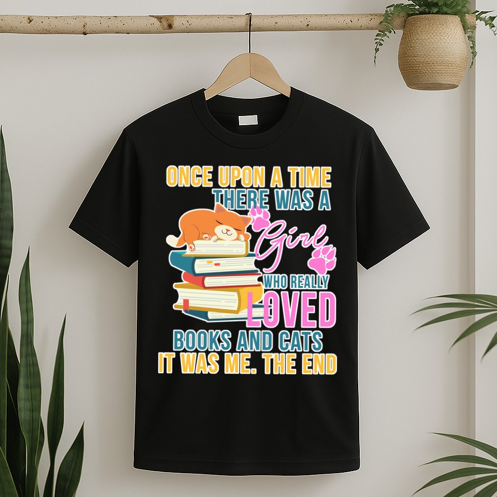Cat And Books Girl T-Shirt