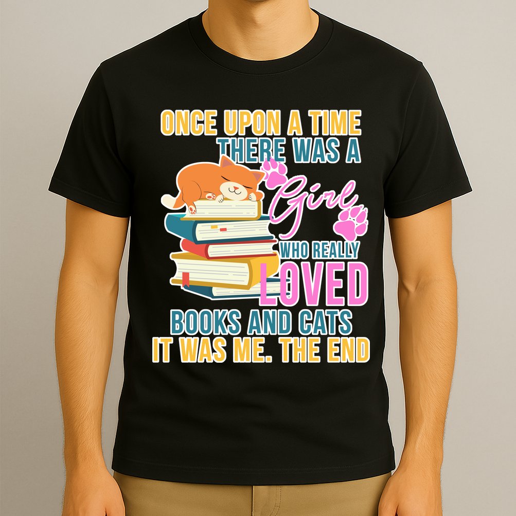 Cat And Books Girl T-Shirt