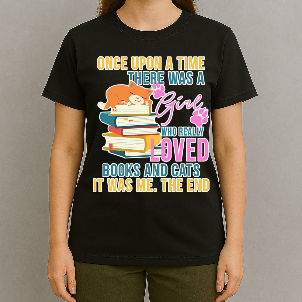 Cat And Books Girl T-Shirt