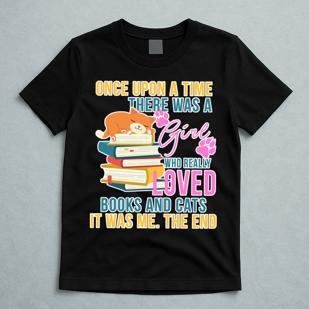 Cat And Books Girl T-Shirt