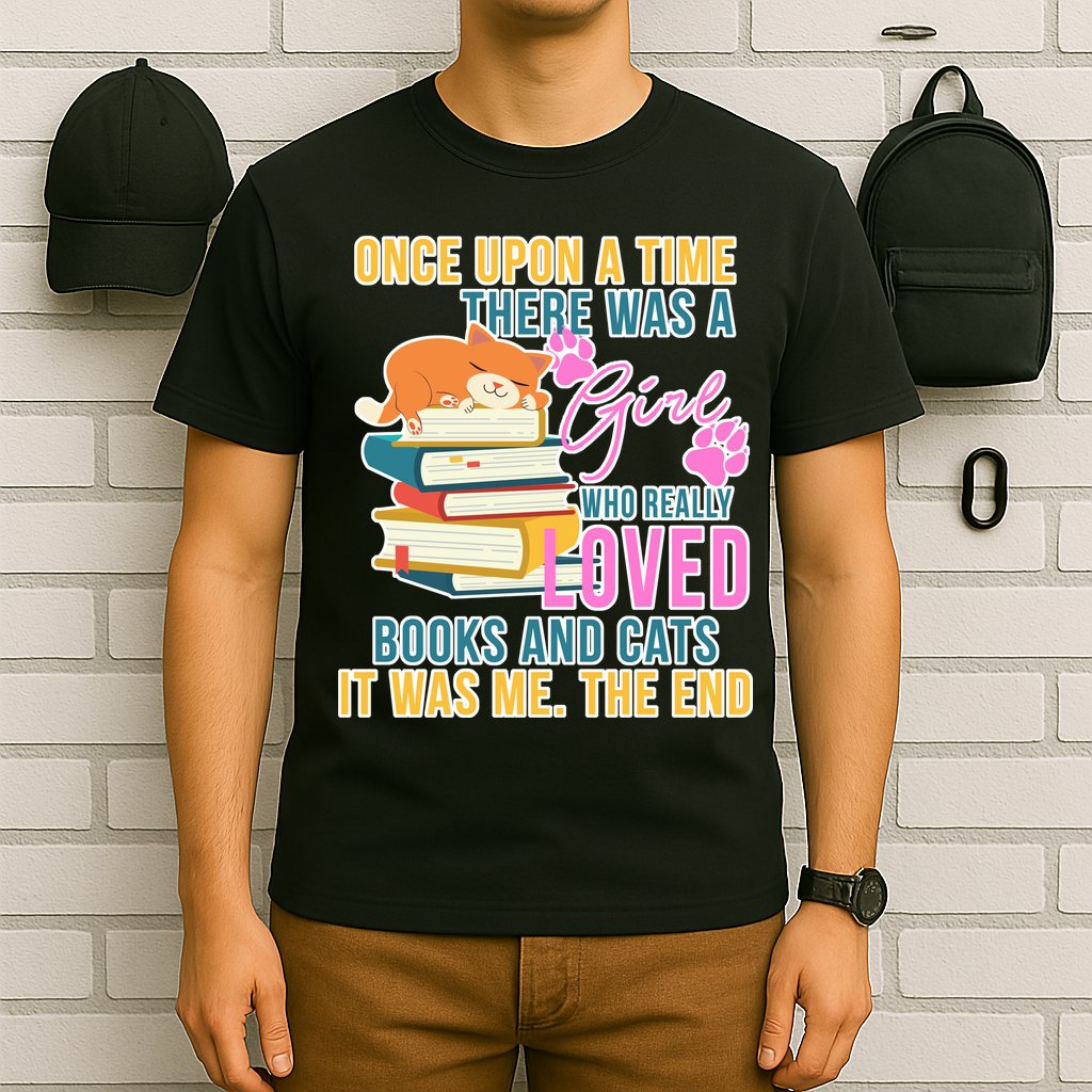 Cat And Books Girl T-Shirt