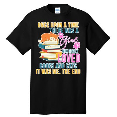 Cat And Books Girl Tall T-Shirt