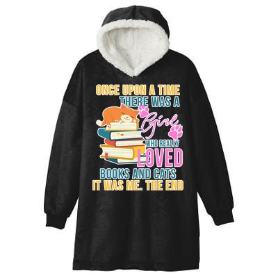 Cat And Books Girl Hooded Wearable Blanket