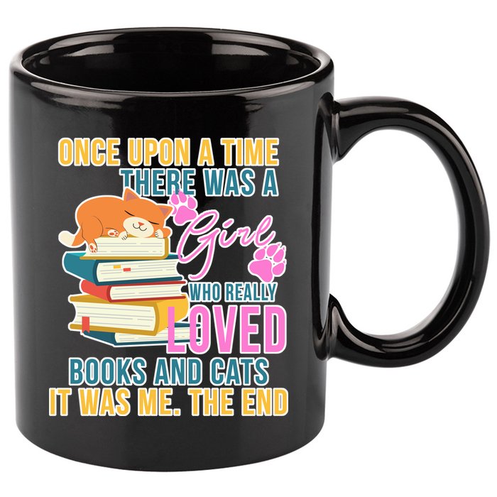 Cat And Books Girl 11oz C Handle Ceramic Mug