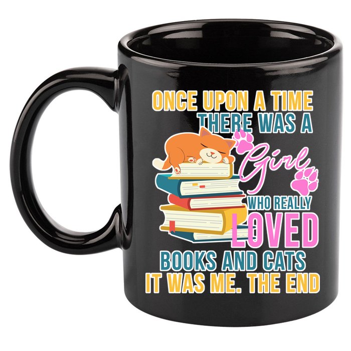 Cat And Books Girl 11oz C Handle Ceramic Mug