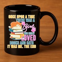 Cat And Books Girl 11oz C Handle Ceramic Mug