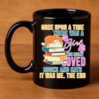 Cat And Books Girl 11oz C Handle Ceramic Mug