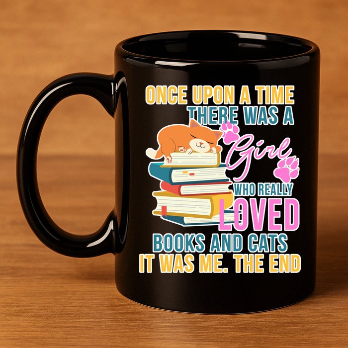 Cat And Books Girl 11oz C Handle Ceramic Mug