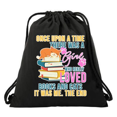 Cat And Books Girl Drawstring Bag