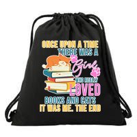 Cat And Books Girl Drawstring Bag