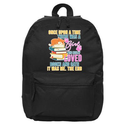 Cat And Books Girl 16 in Basic Backpack