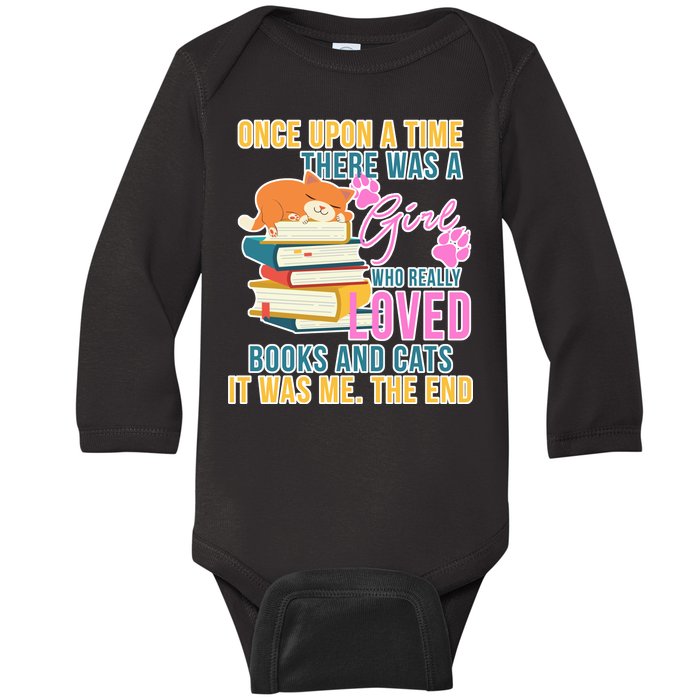 Cat And Books Girl Baby Long Sleeve Bodysuit