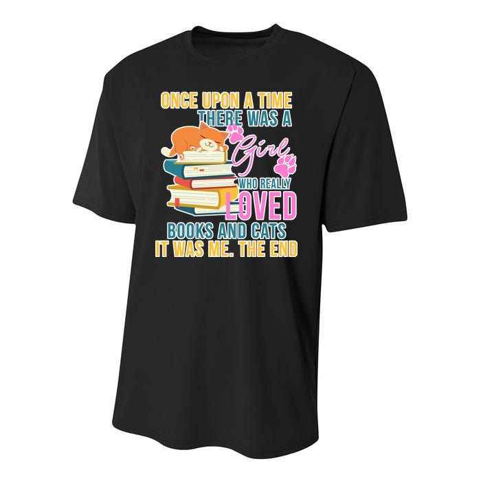 Cat And Books Girl Youth Performance Sprint T-Shirt