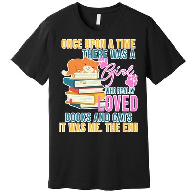 Cat And Books Girl Premium T-Shirt