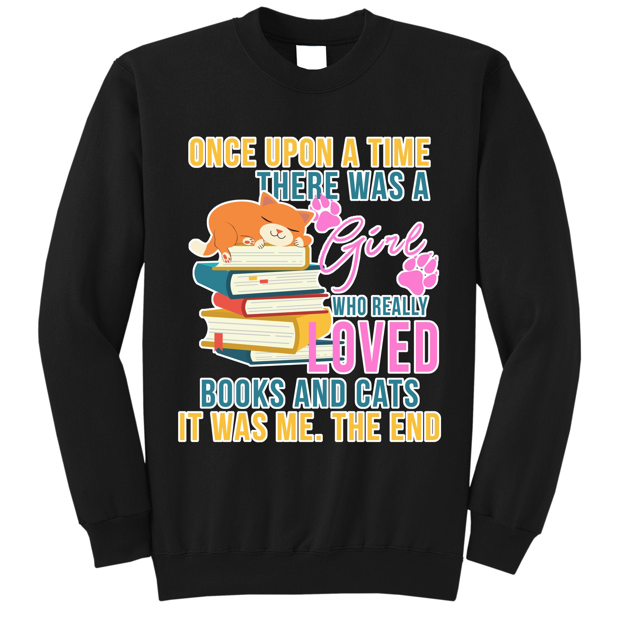 Cat And Books Girl Tall Sweatshirt