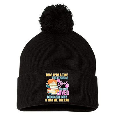 Cat And Books Girl Pom Pom 12in Knit Beanie