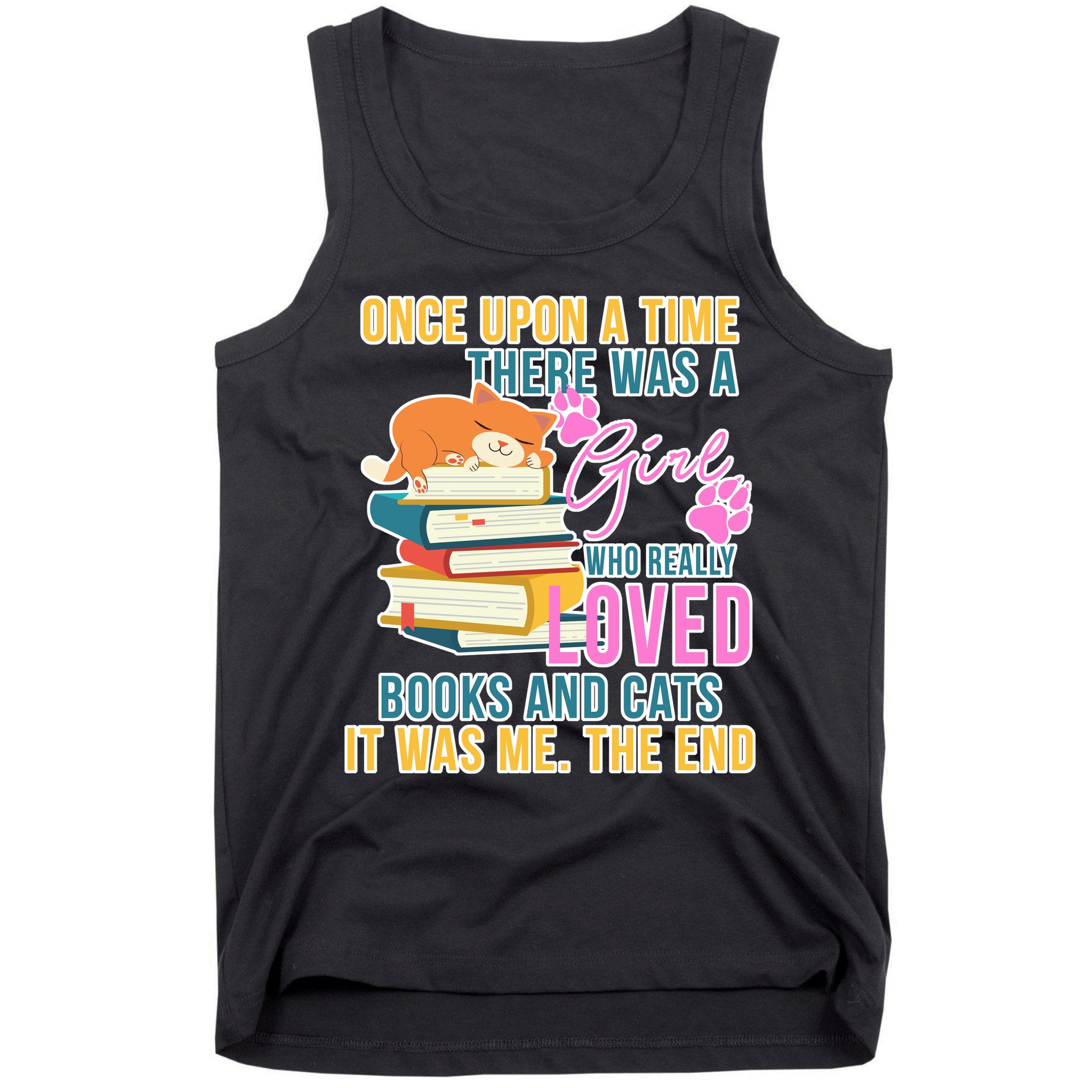Cat And Books Girl Tank Top