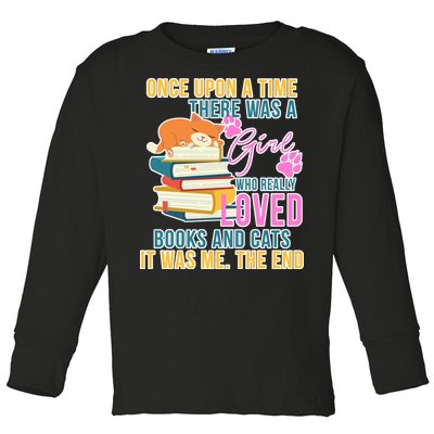 Cat And Books Girl Toddler Long Sleeve Shirt