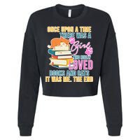 Cat And Books Girl Cropped Pullover Crew