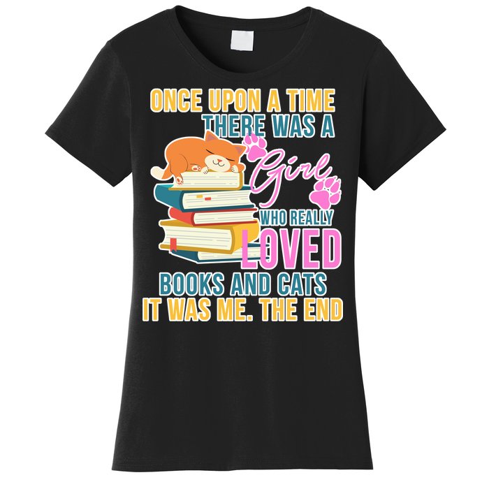 Cat And Books Girl Women's T-Shirt