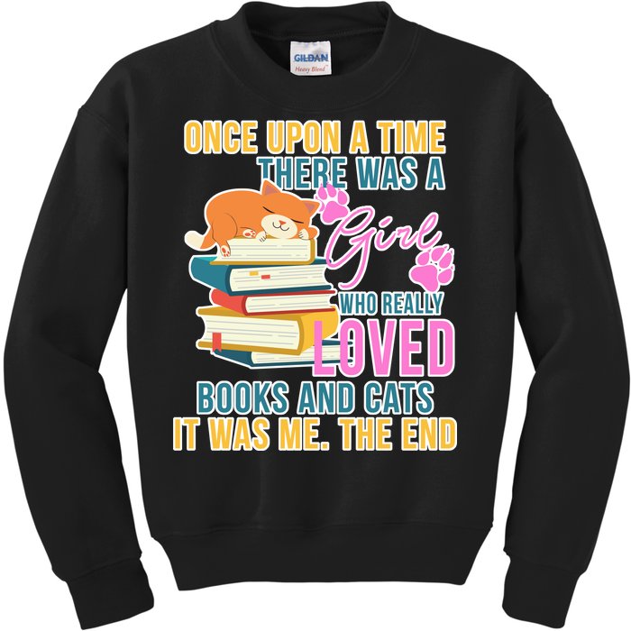 Cat And Books Girl Kids Sweatshirt