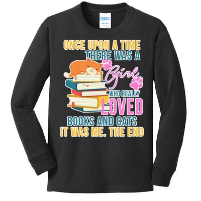 Cat And Books Girl Kids Long Sleeve Shirt