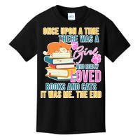 Cat And Books Girl Kids T-Shirt