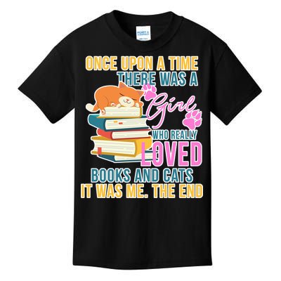 Cat And Books Girl Kids T-Shirt