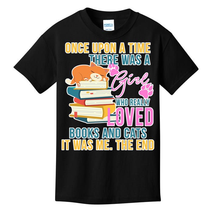 Cat And Books Girl Kids T-Shirt