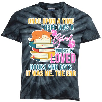 Cat And Books Girl Kids Tie-Dye T-Shirt