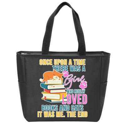 Cat And Books Girl Zip Tote Bag