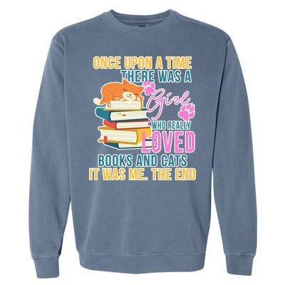 Cat And Books Girl Garment-Dyed Sweatshirt