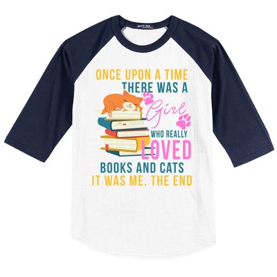 Cat And Books Girl Baseball Sleeve Shirt