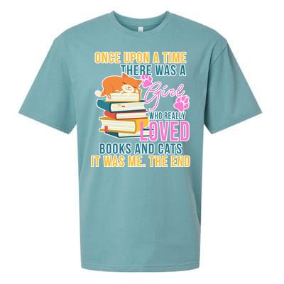 Cat And Books Girl Sueded Cloud Jersey T-Shirt