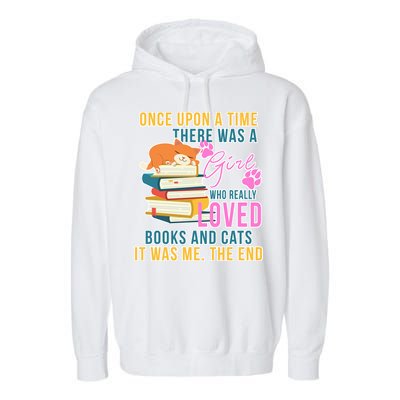 Cat And Books Girl Garment-Dyed Fleece Hoodie