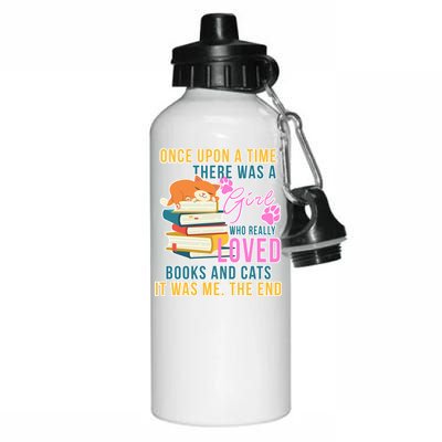 Cat And Books Girl Aluminum Water Bottle