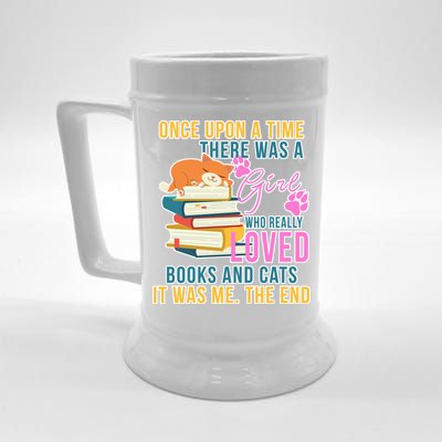 Cat And Books Girl Beer Stein