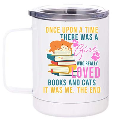 Cat And Books Girl 12 oz Stainless Steel Tumbler Cup