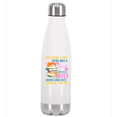 Cat And Books Girl Stainless Steel Insulated Water Bottle