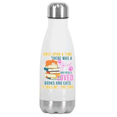 Cat And Books Girl Stainless Steel Insulated Water Bottle