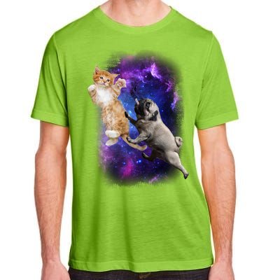 Cat And Pug In Space Adult ChromaSoft Performance T-Shirt