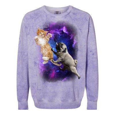 Cat And Pug In Space Colorblast Crewneck Sweatshirt