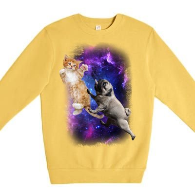 Cat And Pug In Space Premium Crewneck Sweatshirt