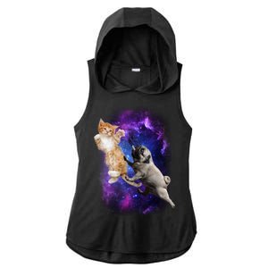 Cat And Pug In Space Ladies PosiCharge Tri-Blend Wicking Draft Hoodie Tank