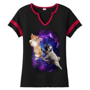 Cat And Pug In Space Ladies Halftime Notch Neck Tee